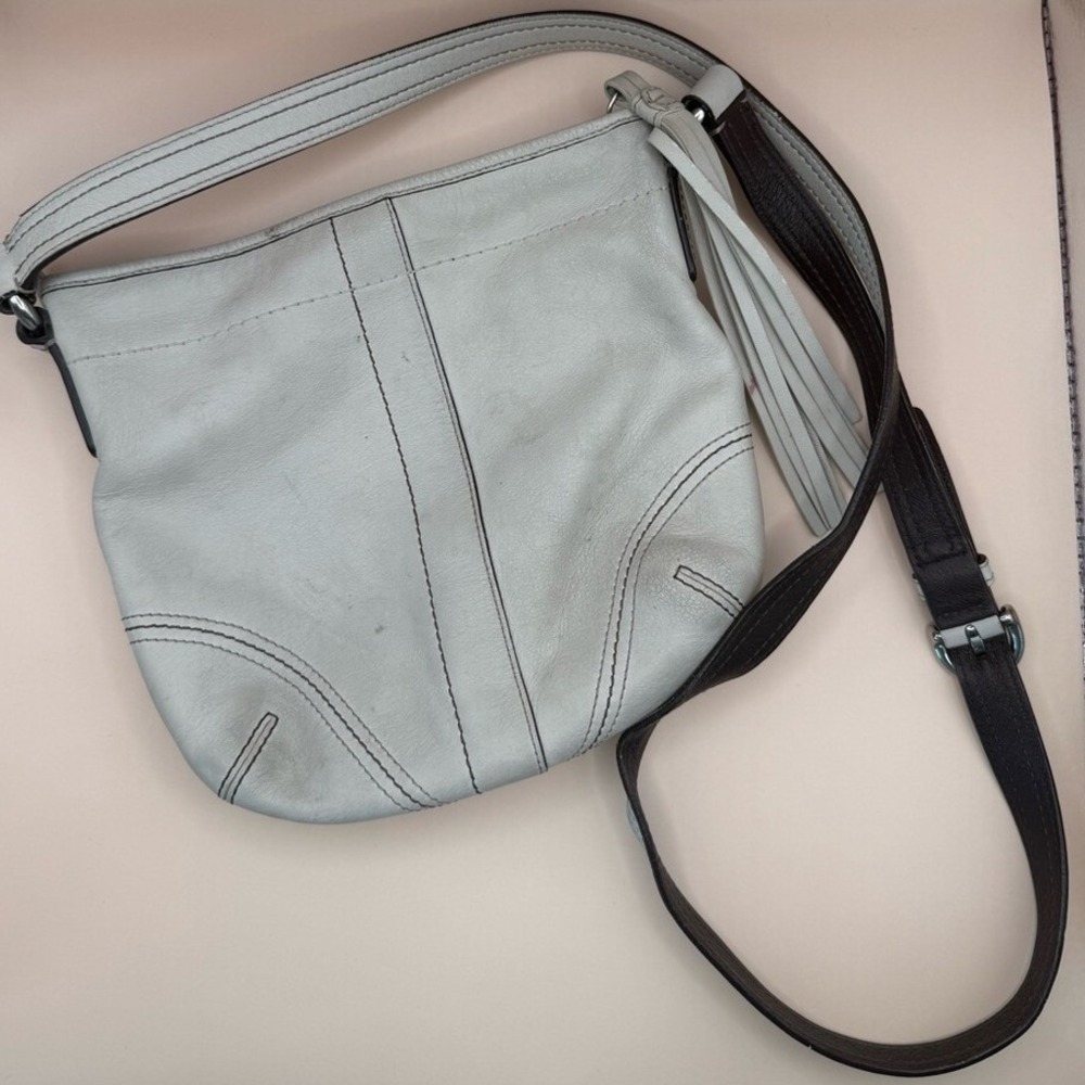 Coach‎ Leather Crossbody Bag Cream White Brown Trim Tassel Top Zip PROJECT